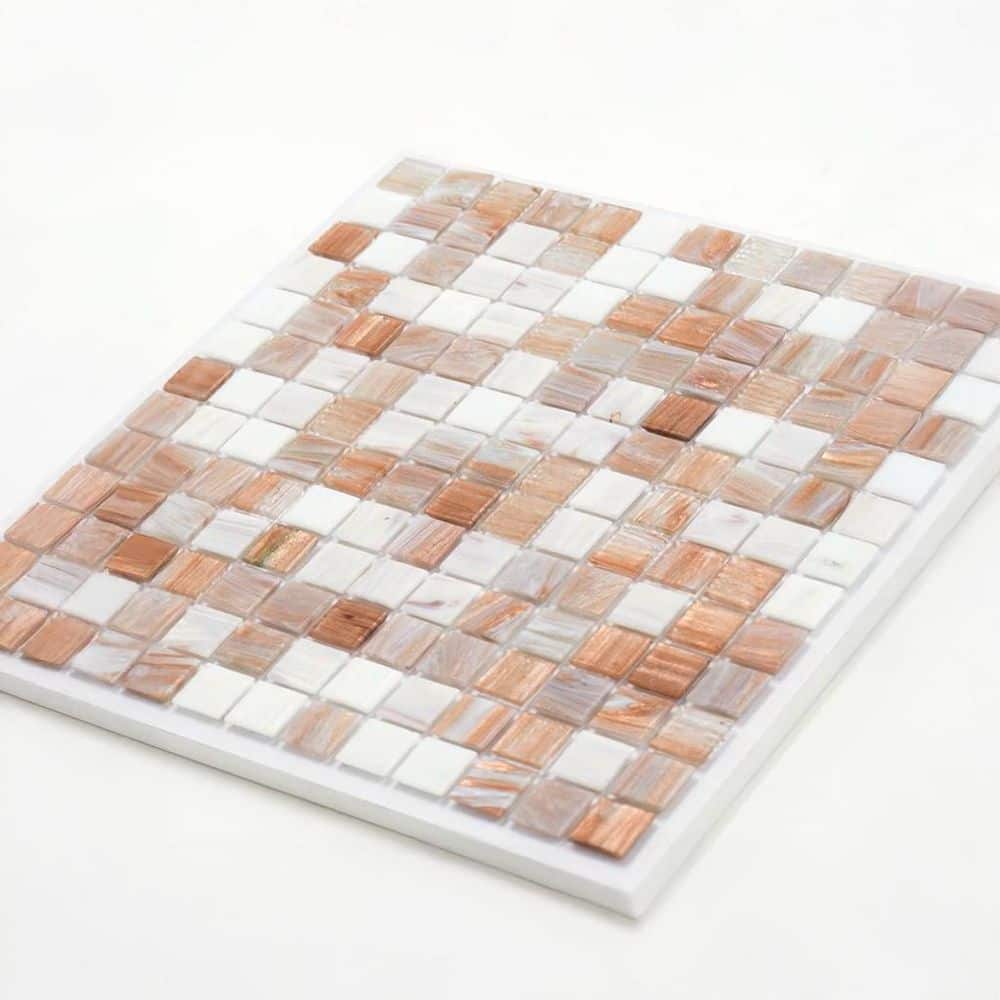 Glossy Beige and White Iridescent Glass Mosaic Tile