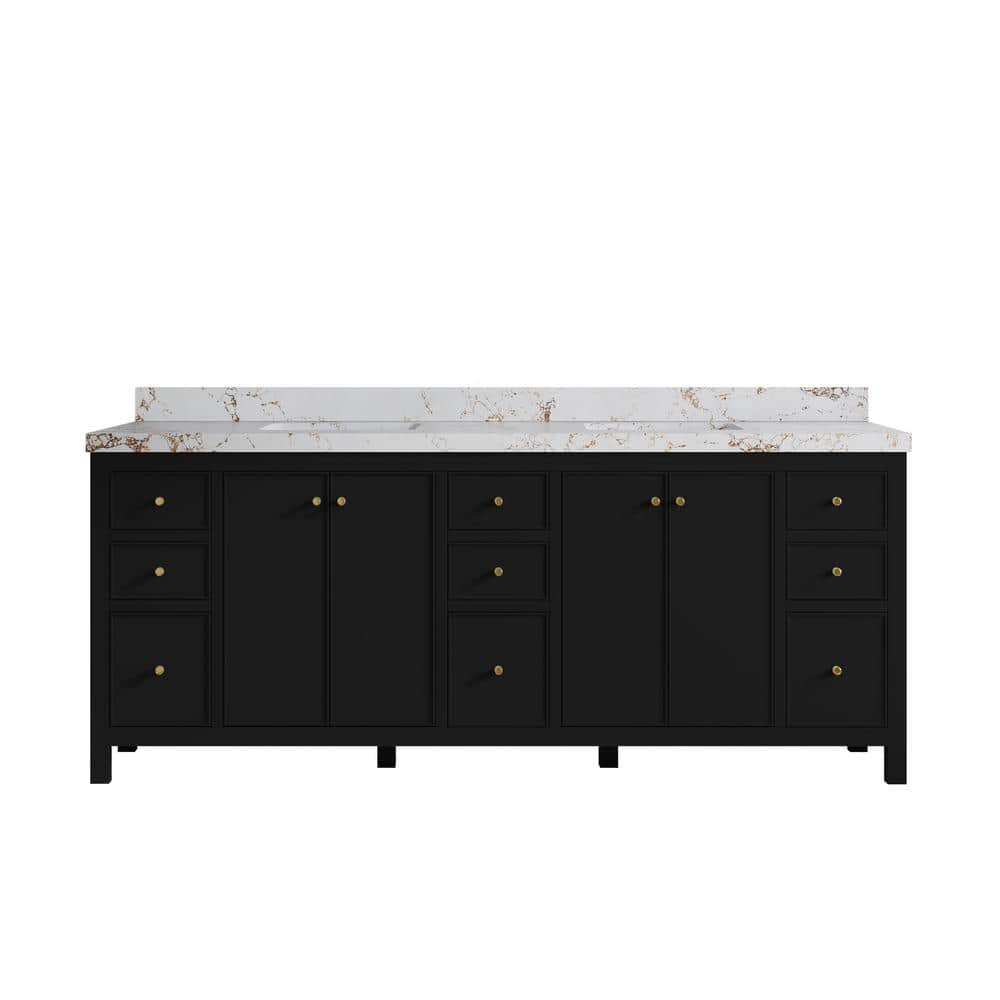 Chicago 84 in. W x 22 in. D x 36 in. H Double Sink Bath Vanity in Black with 2 in. Viola Gold Quartz Top price history on PriceWatchPro