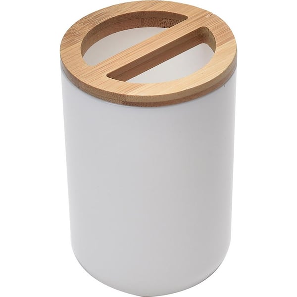 EVIDECO French home goods Bath Toothbrush and Toothpaste Holder in Padang White and Bamboo Top