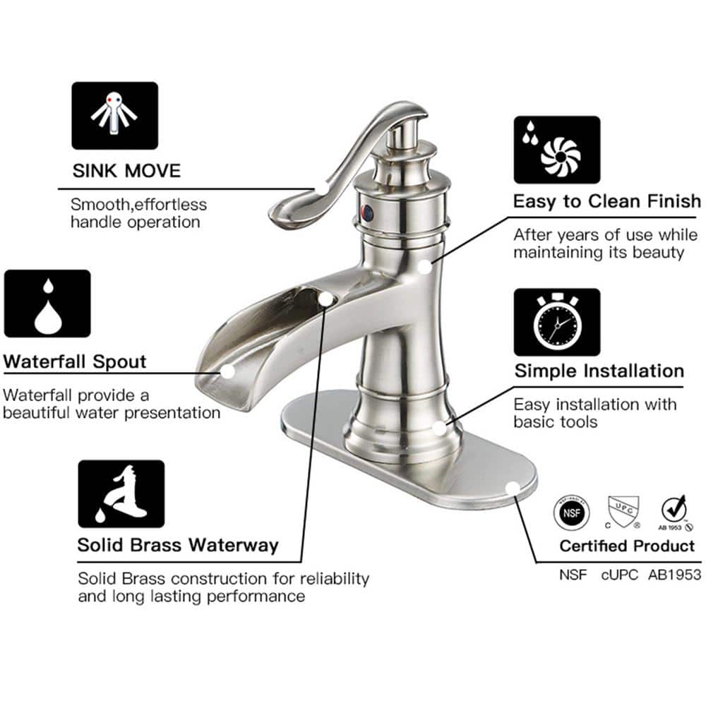 Brushed Nickel Single-Handle Waterfall Bathroom Faucet