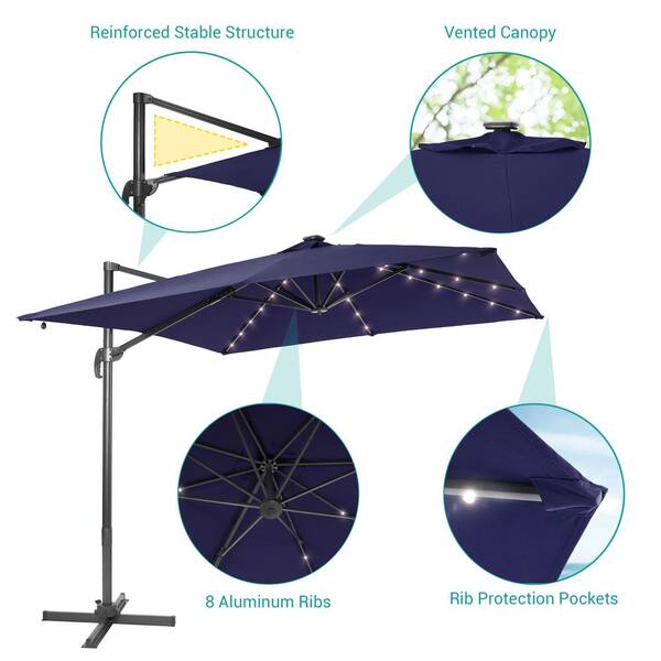 Sonkuki 9FT Premium LED Cantilever Patio Umbrella - Outdoor Comfort with 360° Rotation and Canopy Angle Adjustment, Navy Blue - image 5