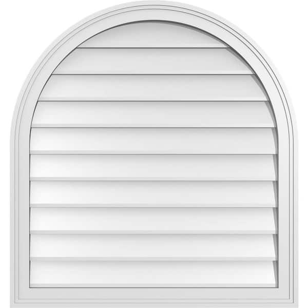 Ekena Millwork 30 in. x 32 in. Round Top White PVC Paintable Gable Louver Vent Non-Functional