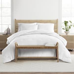 Waffle Textured 3-Piece All Season Polyester Down-Alternative King Comforter Set in White