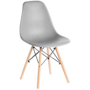 Mid-Century Modern Gray Style Plastic DSW Shell Dining Chair with Solid Beech Wooden Dowel Eiffel Legs