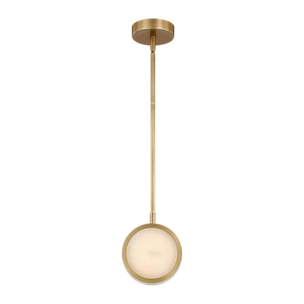ALORA Blanco 6 in. 1 Light 14-Watt Vintage Brass/Alabaster Integrated LED Pendant Light