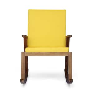 Champlain Teak Brown Wood Outdoor Patio Rocking Chairs with Yellow Cushion