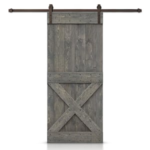 26 in. x 84 in. Distressed Mini X Series Weather Gray Stained DIY Wood Interior Sliding Barn Door with Hardware Kit