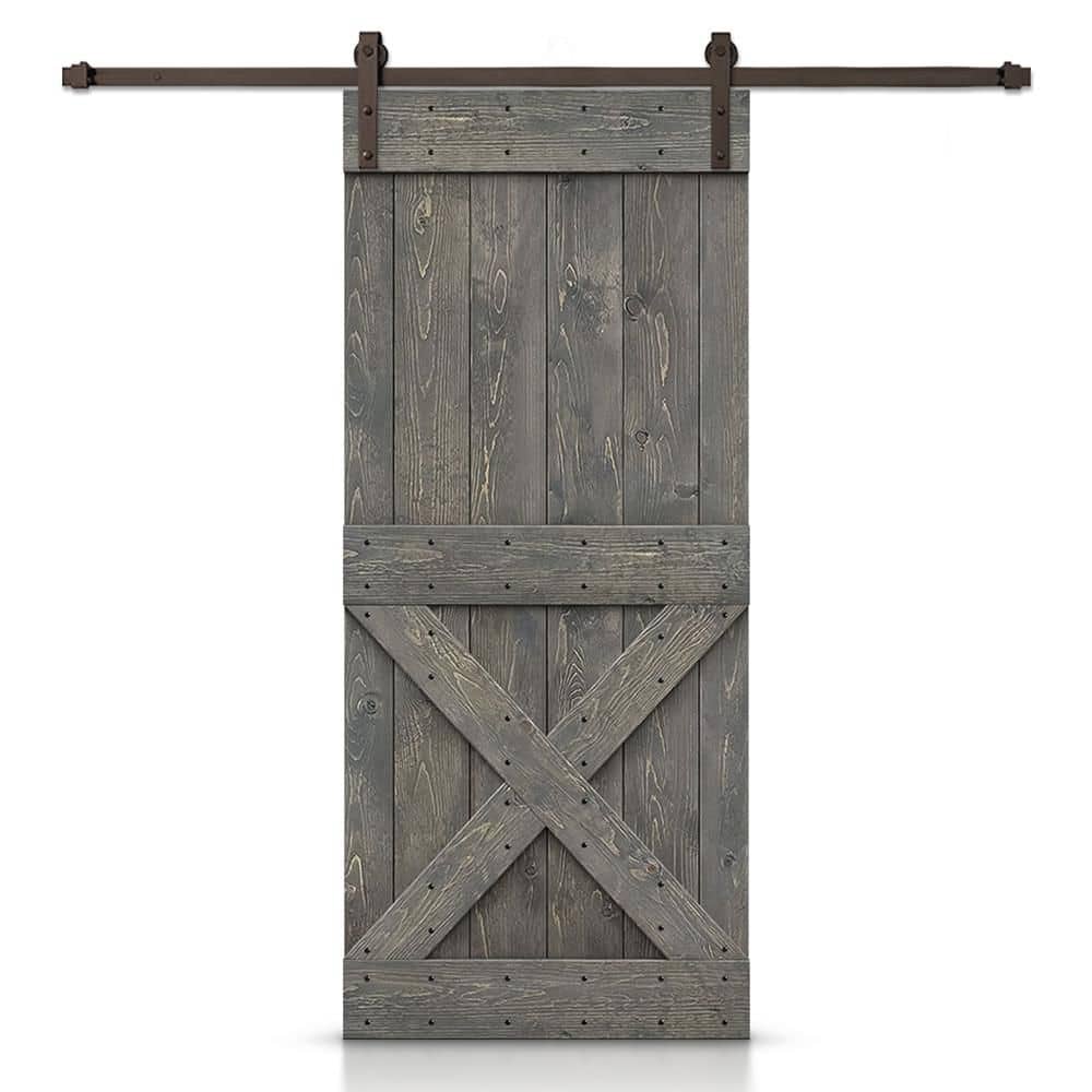 28 in. x 80 in. Distressed Mini X Series Weather Gray Stained DIY Wood Interior Sliding Barn Door with Hardware Kit price history on PriceWatchPro