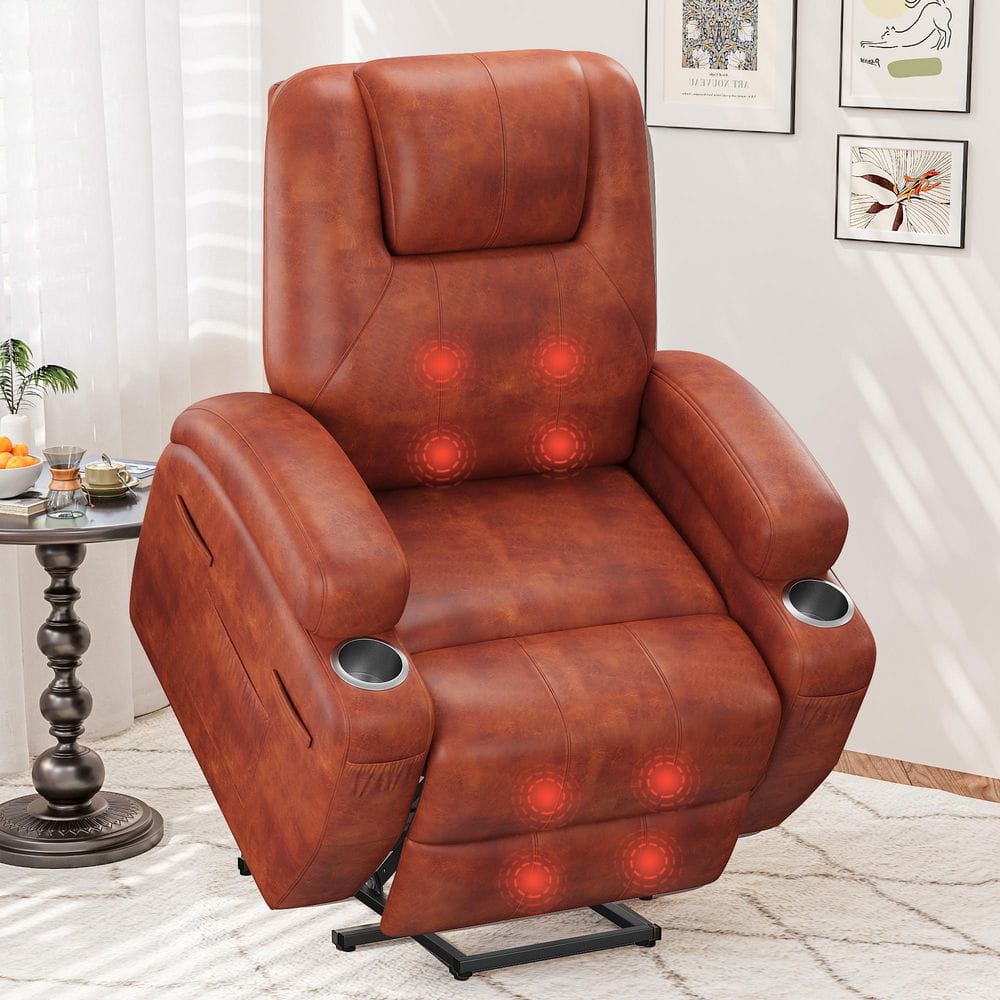 LACOO Brown Leather Standard (No Motion) Recliner with Power Lift