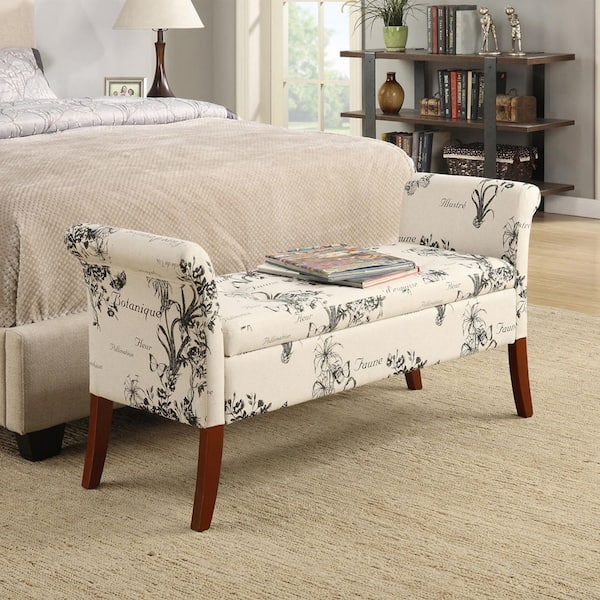 Convenience Concepts Designs 4-Comfort Garbo Entryway Multi Color Botanical Print Canvas Bench w/ Storage 25.75 in. H x 51.5 in. W x 17 in. D