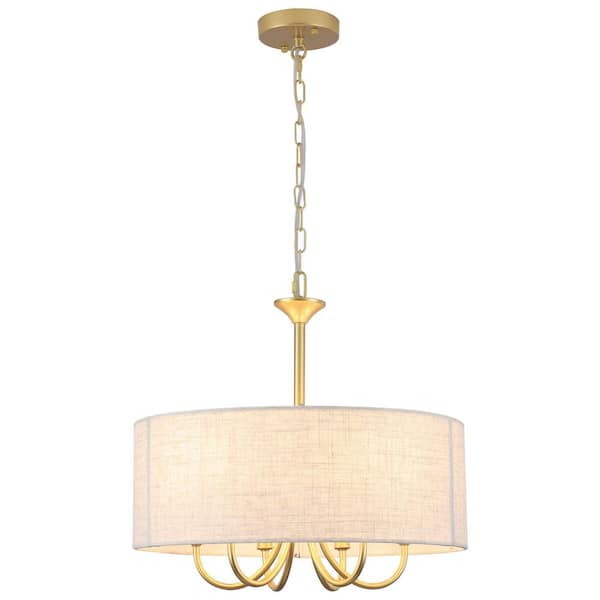 ADSENSTY 6-Light Gold Farmhouse Chandelier Drum Light Fixture with Fabric Shaded
