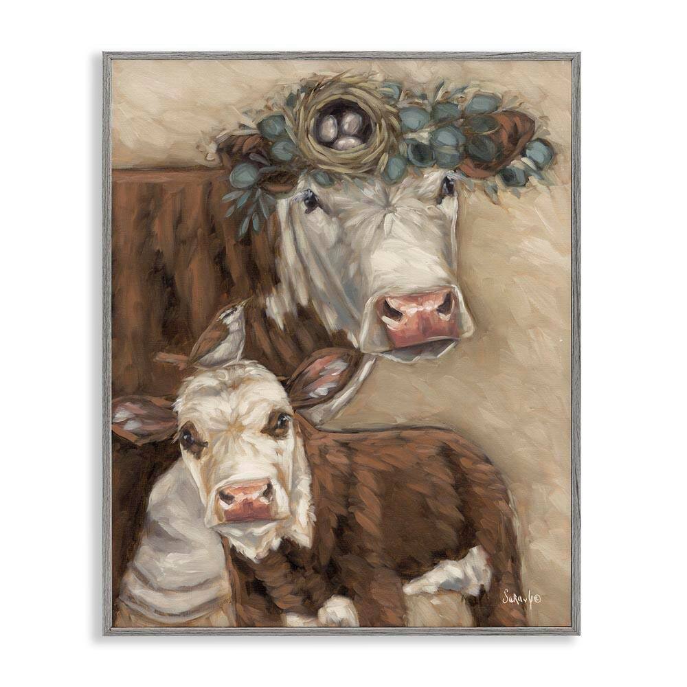 Cow and Calf with Bird Nest by Sara G. Designs Gray Framed Animal Giclee Art Print 30 in. x 24 in. price history on PriceWatchPro