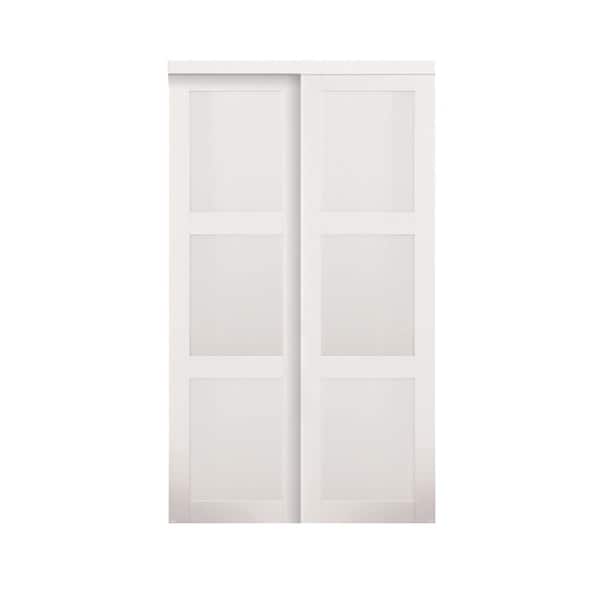 TRUporte 48 in. x 80 in. Off White 3-Lite Tempered Frosted Glass Composite Interior Sliding Door