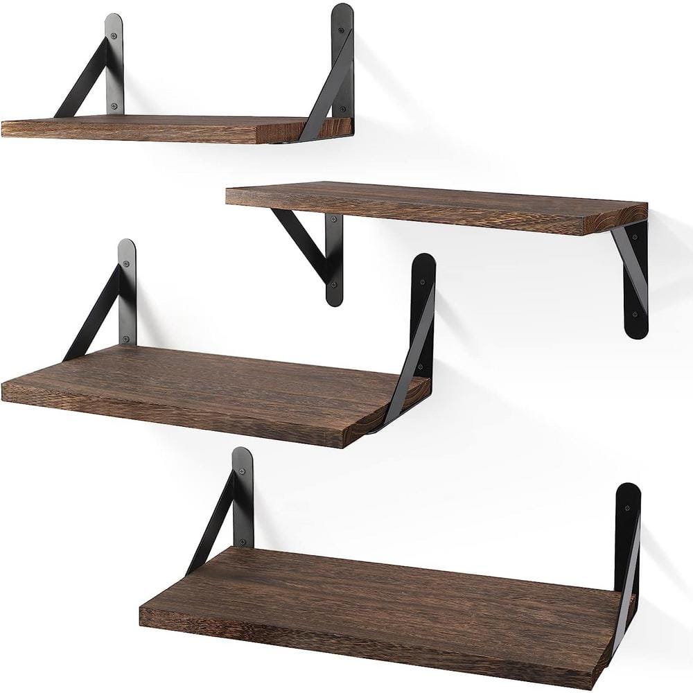 16.5 in. W x 6.1 in. H x 4.3 in. D Wood Rectangular Shelf in Black 4 Sets A