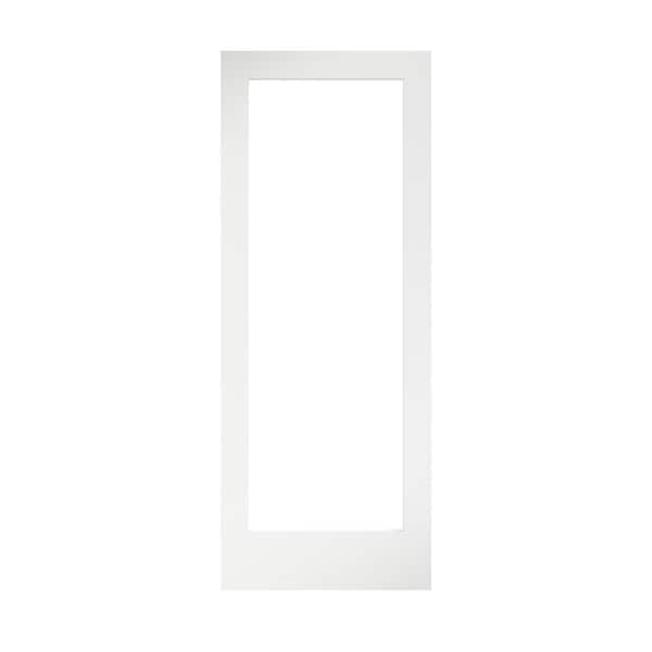 eightdoors 24 in. x 80 in. x 1-3/8 in. 1-Lite Solid Core Clear Glass Shaker White Primed Wood Interior Door Slab
