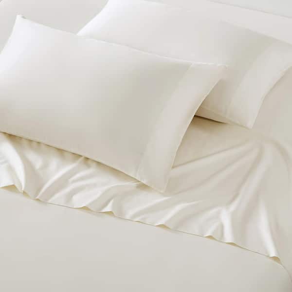 Solid 800-Thread Count 2-Piece Beige Sateen Cotton Blend Queen Pillowcase Pair