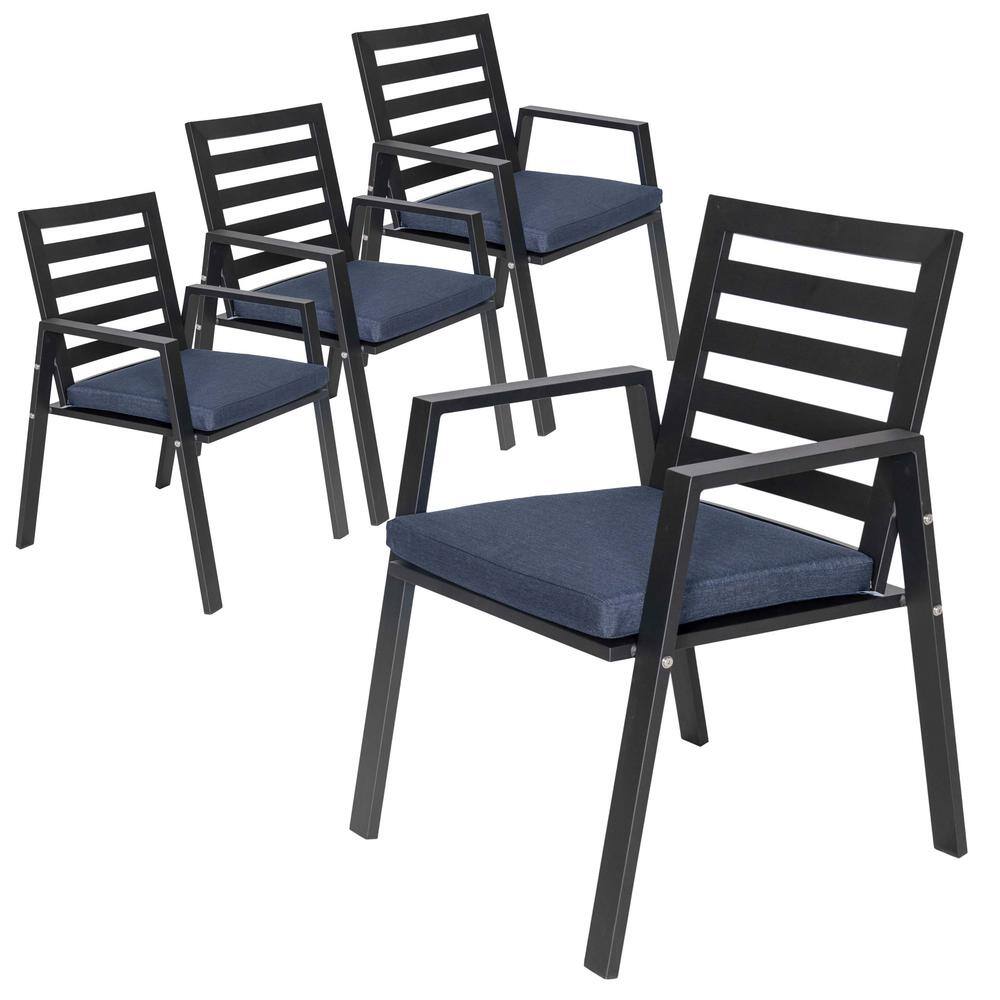 Chelsea Modern Dining Chair in Black Aluminum with Removable Cushions Set of 4, Charcoal Blue price history on PriceWatchPro