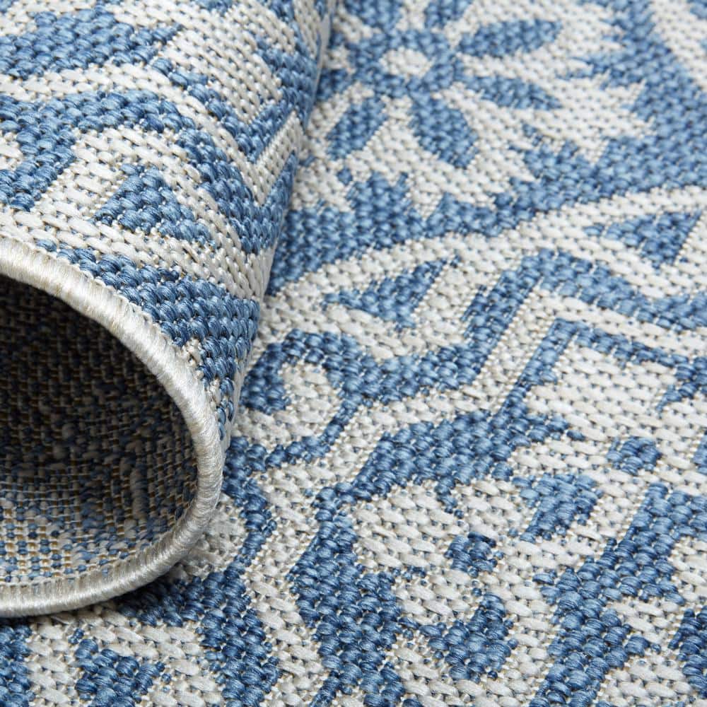 Blue and Gray Synthetic Medallion 9' x 12' Rectangular Area Rug
