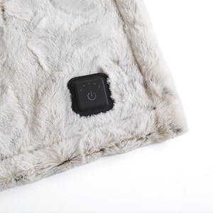 Marselle Snow Leopard 50 in. x 64 in. Faux Fur Heated Wrap with Built-in Controller