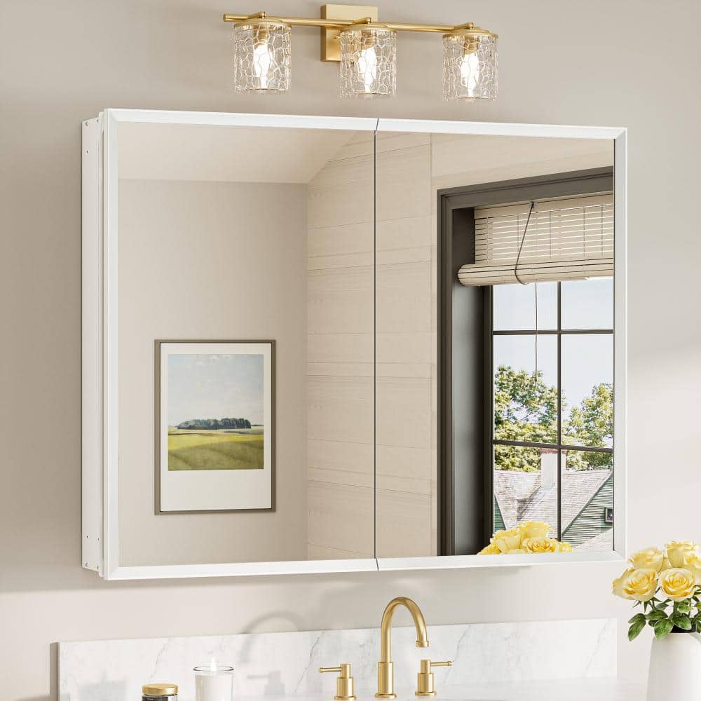 40 in. W x 32 in. H Rectangular Aluminum Framed Recessed or Surface Mounted Bathroom Medicine Cabinet with Mirror,White price history on PriceWatchPro