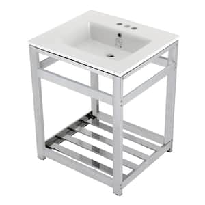 25 in. Ceramic Console Sink (4 in. in 3-Hole) with Stainless Steel Base in Chrome