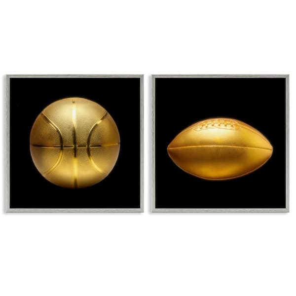 Stupell Industries Golden Designer Sports Balls by Graffi*tee Studios 2 Pieces Gray Framed Sports Giclee Art Print 24 in. x 24 in.