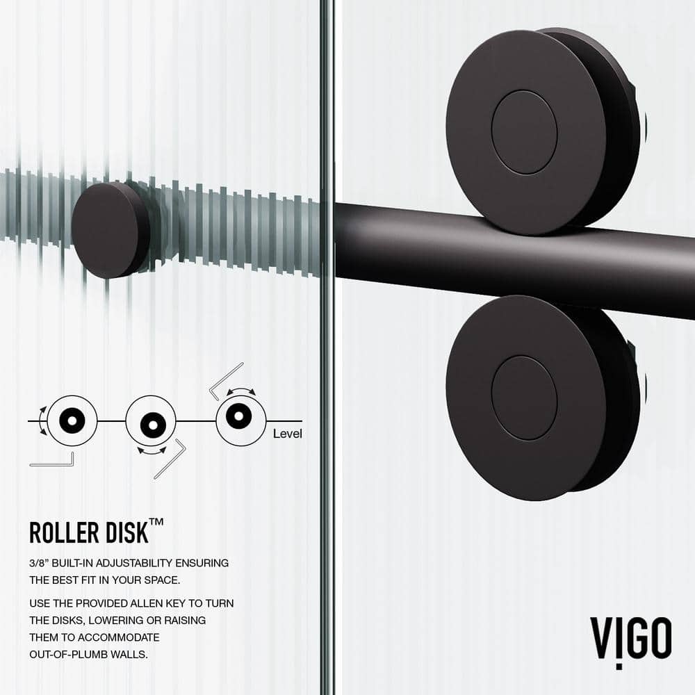 Elan Matte Black Frameless Sliding Shower Door with Fluted Glass
