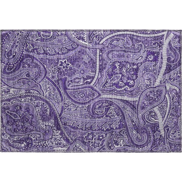 Addison Rugs Mayfield Premium Machine Washable Indoor/Outdoor Geometric AMF623 Purple 1 ft. 8 in. x 2 ft. 6 in. Area Rug