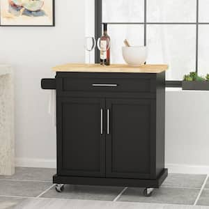 Black Kitchen Cart with Drawers;Shelf;Wheels