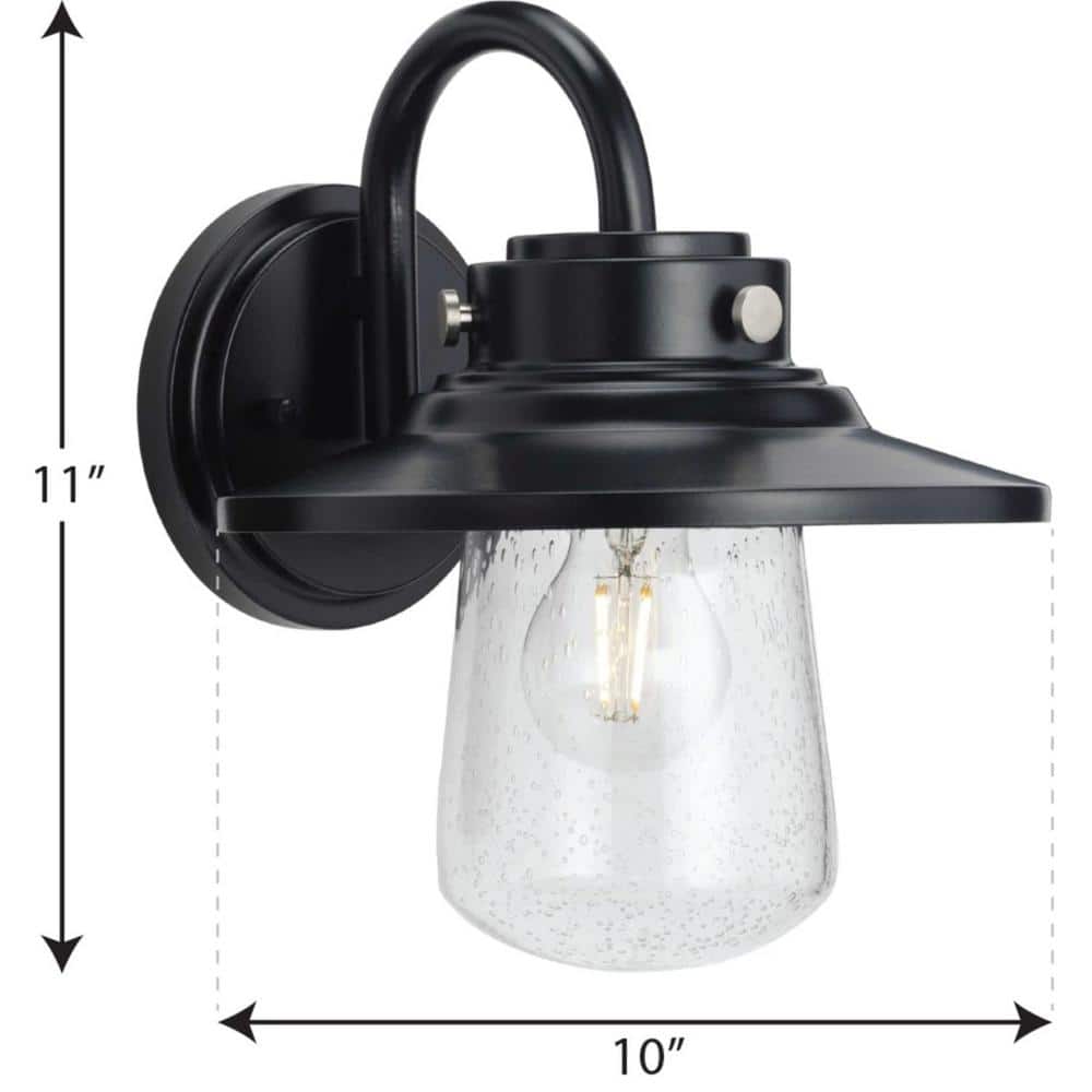 Matte Black Steel Outdoor Wall Lantern with Seeded Glass