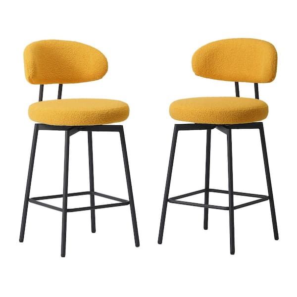 WESTINFURNITURE Bayville Modern 27 in. Faux Shearling Fabric Upholstered Metal Frame Swivel Kitchen Counter Stool(Set of 2), Sunset Gold
