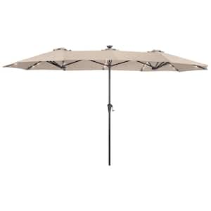 13 ft. x 7.2 ft. Steel Solar-Powered Double-Sided Market Patio Umbrella with Large Canopy Outdoor Table Umbrella in Sand