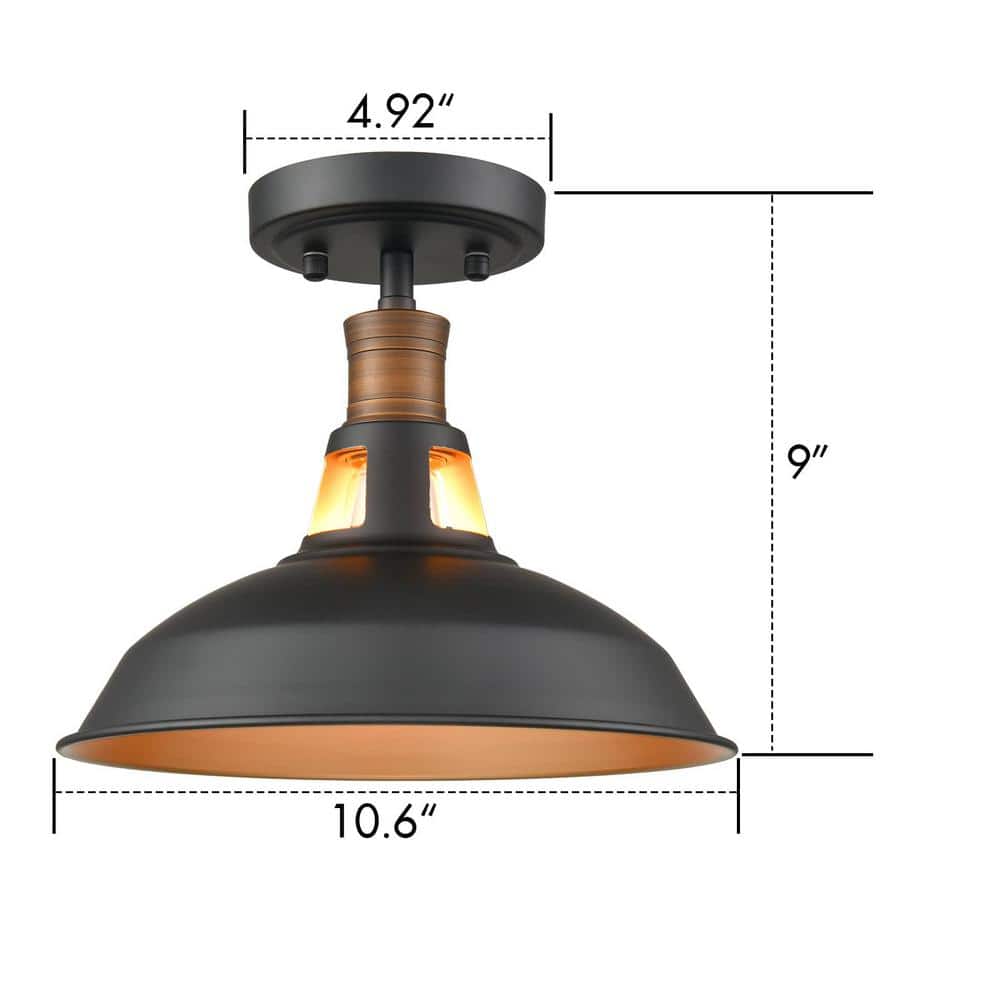 10.6" Black and Gold Metal Semi Flush Mount Ceiling Light