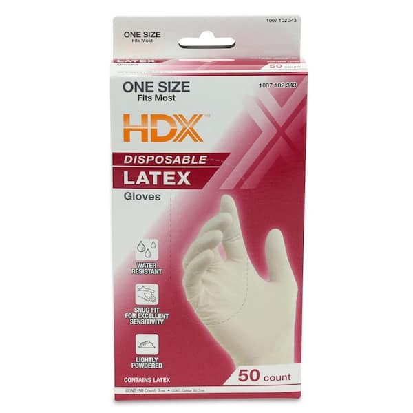 HDX White 3 mil One Size Fits Most Disposable Latex Gloves (50