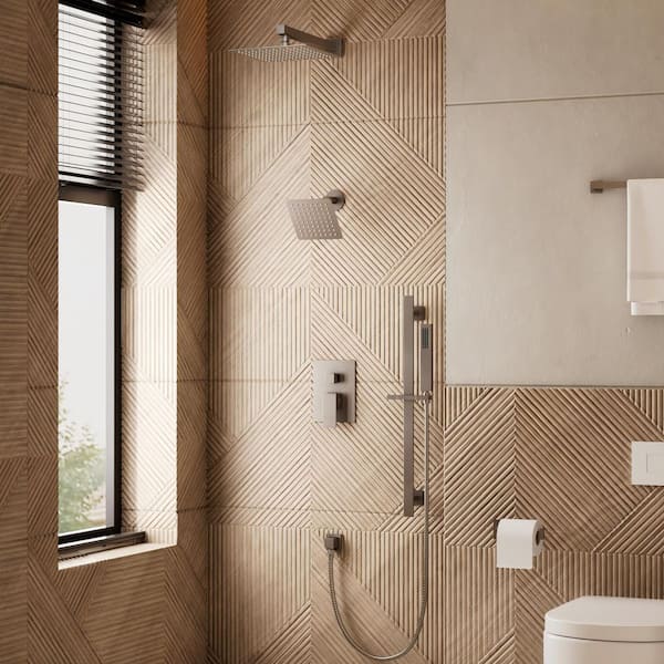 Crozet 3-Spray 10 in. Wall Mount Dual Fixed and Handheld Shower Head Shower Faucet Hand Shower 2.5 GPM in Brushed Nickel