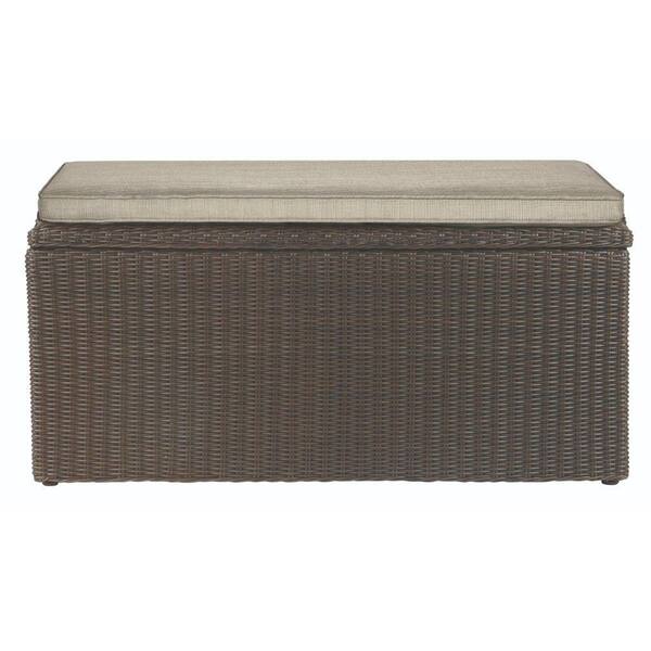 Home Decorators Collection Naples 93.78 Gal. Brown All-Weather Wicker Outdoor Storage Deck Box with Putty Cushions