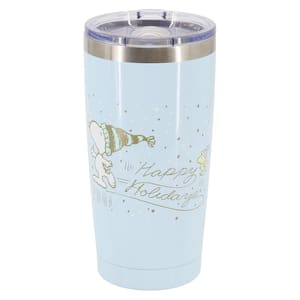 Happy Holidays 20 Ounce Stainless Steel Travel Tumbler with Clear Lid in Ice Blue