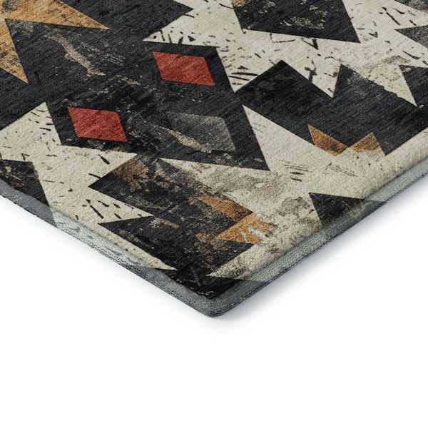 Mayfield Premium Machine Washable Abstract AMF1879 Black 10 ft. x 14 ft. Area Rug