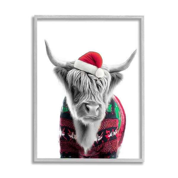 Stupell Industries Cow in Christmas Sweater by Annalisa Latella 1-Piece Framed Graphic Print Animal Poster Art Print 14 in. x 11 in.