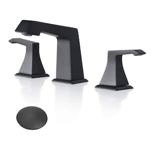 8 in. Widespread Double Handle Bathroom Faucet with Pop-Up Drain 3 Holes Brass Bathroom Sink Basin Taps in Matte Black