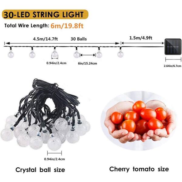 Sowaz 19.7 40 LED Solar Water Droplet Crystal Ball Fairy String Light 8 Modes - White