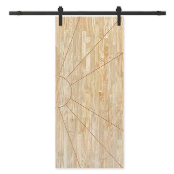 CALHOME 30 in. x 96 in. Natural Pine Wood Unfinished Interior Sliding Barn Door with Hardware Kit