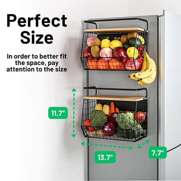 Wudkey Black Magnetic Basket Shelf for Fridge with Lid, Pantry
