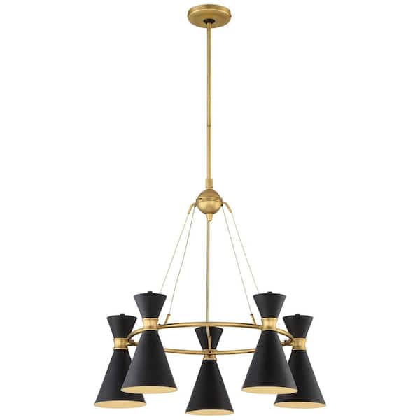 George Kovacs Conic 5-Light Honey Gold Pendant with Matte Black Shade