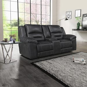 Calla 81 in. W Black Microfiber 2-Seater Manual Double Reclining Loveseat with Center Console