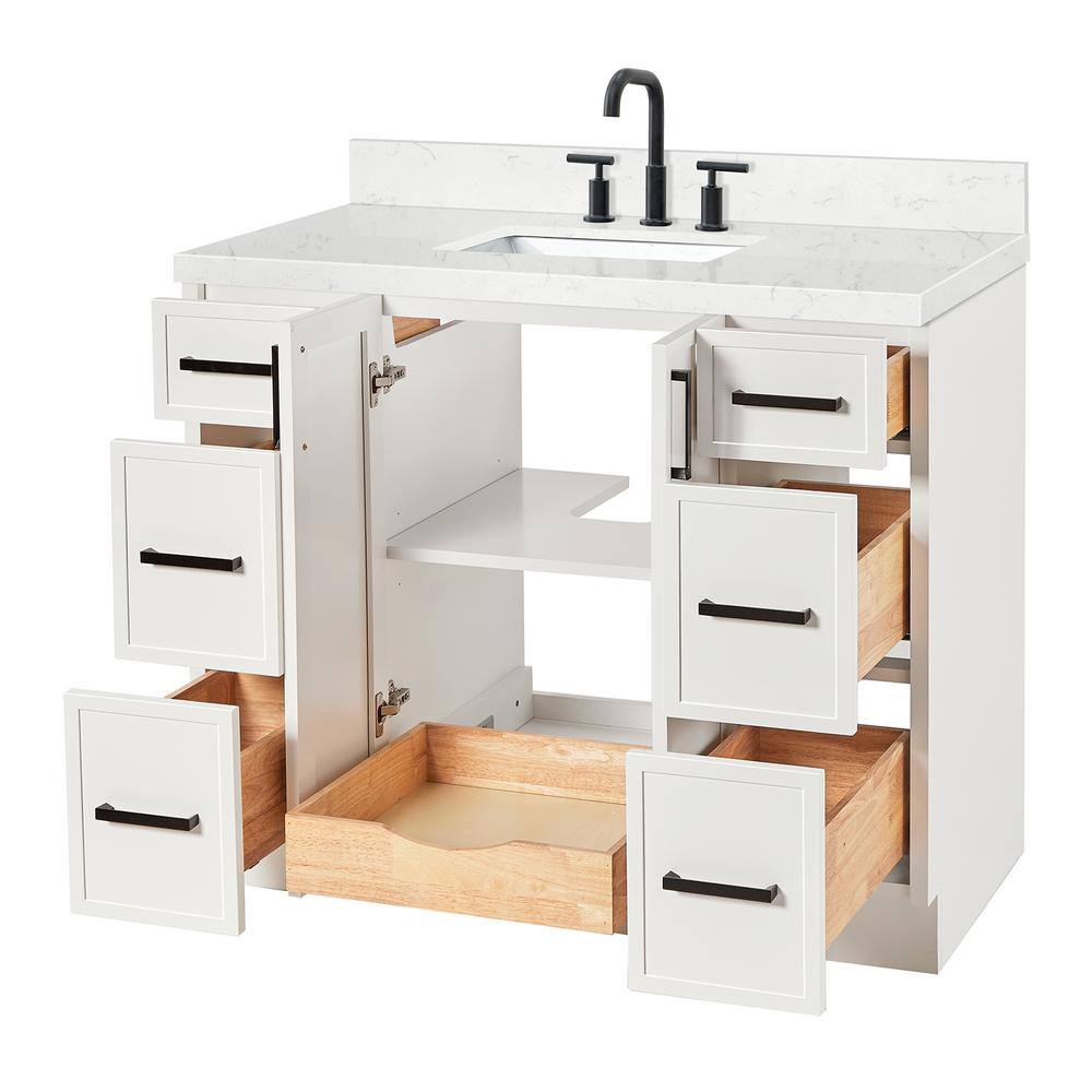 Kelly 42" White Wood Single Bath Vanity with Carrara Quartz Top