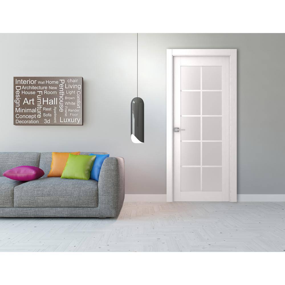 Polar White 30" x 84" Tempered Frosted Glass Solid Core Door Slab