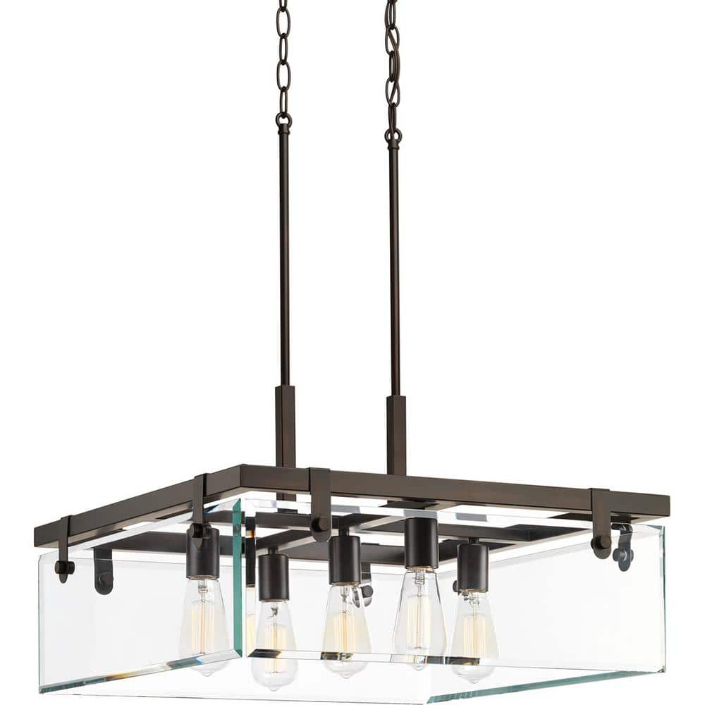 Glayse Antique Bronze 5-Light Pendant with Beveled Glass Shade