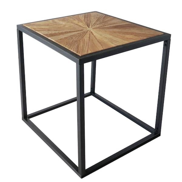 Benjara 24 in. Brown Square Wood End Table with Metal Frame