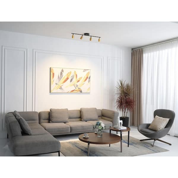 Shura 37 in. 4-Light Black and Brass Integrated LED Flush Mount Ceiling Light with Rotatable Heads, 3000K, 2240 Lumens